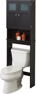 Zenna Home Over-the-Toilet Spacesaver, Bath Storage Shelves with Glass Doors, Espresso