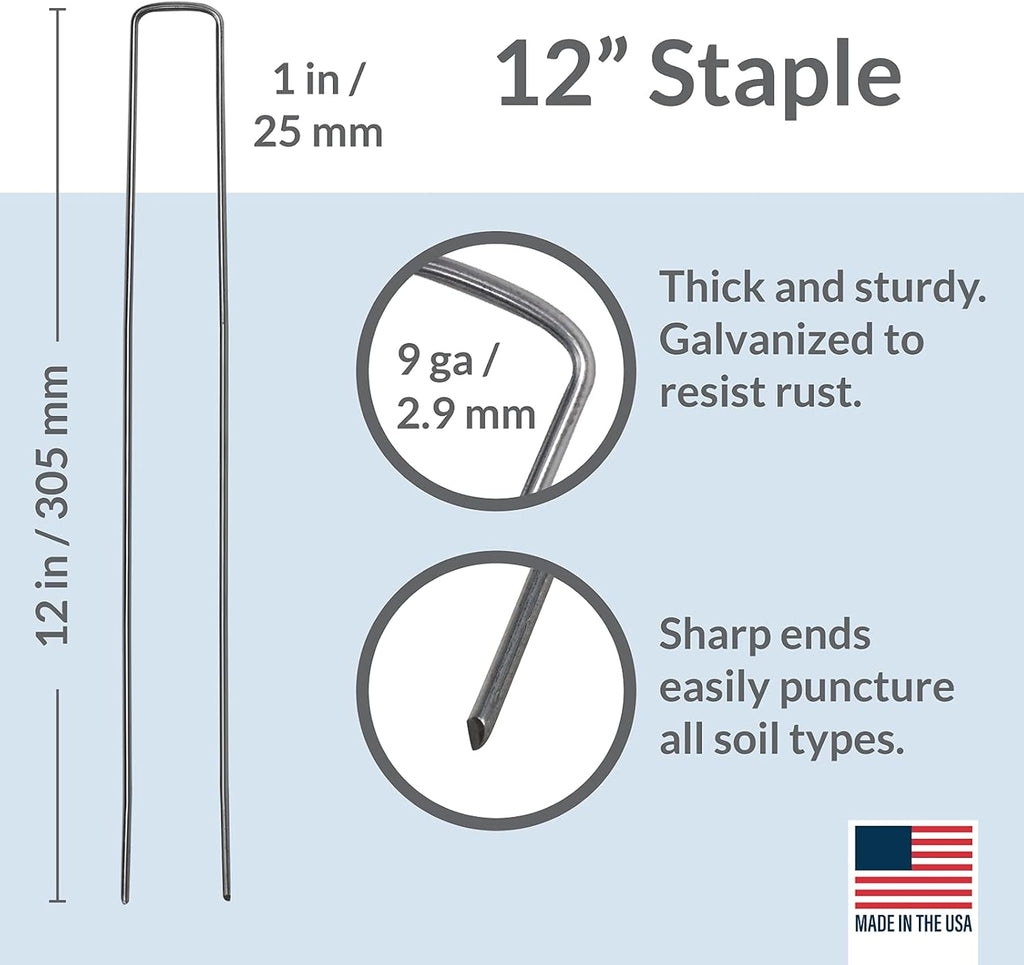 Pinnacle Mercantile Garden Stakes 12 Inch 9 Gauge Galvanized Steel Landscape Staples, Heavy Duty Landscape Fabric Stakes 500 Pack for Weed Barrier, Sod, Edging, Fencing and Drip Irrigation Made in USA