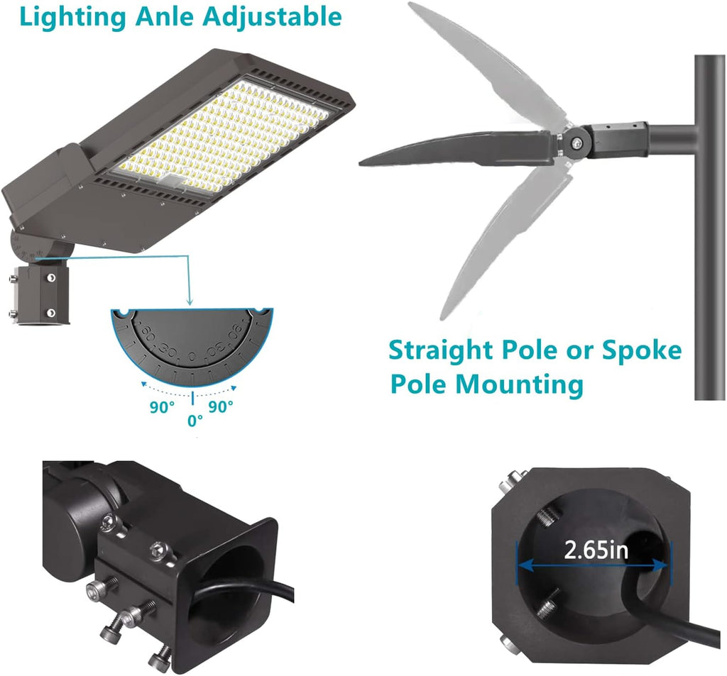 400W LED Parking Lot Light with Slip Fitter, 5000K Daylight 56000Lm, 1500W HPSHID Equivalent, Commercial Outdoor Security Flood Lighting