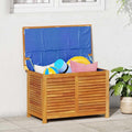 Wooden Patio Storage Box Outdoor Storage Container with Louver for Patio Furniture Cushions, Teak Wood Deck Box, 35.4'x19.7'x22' Solid Wood Acacia,-349