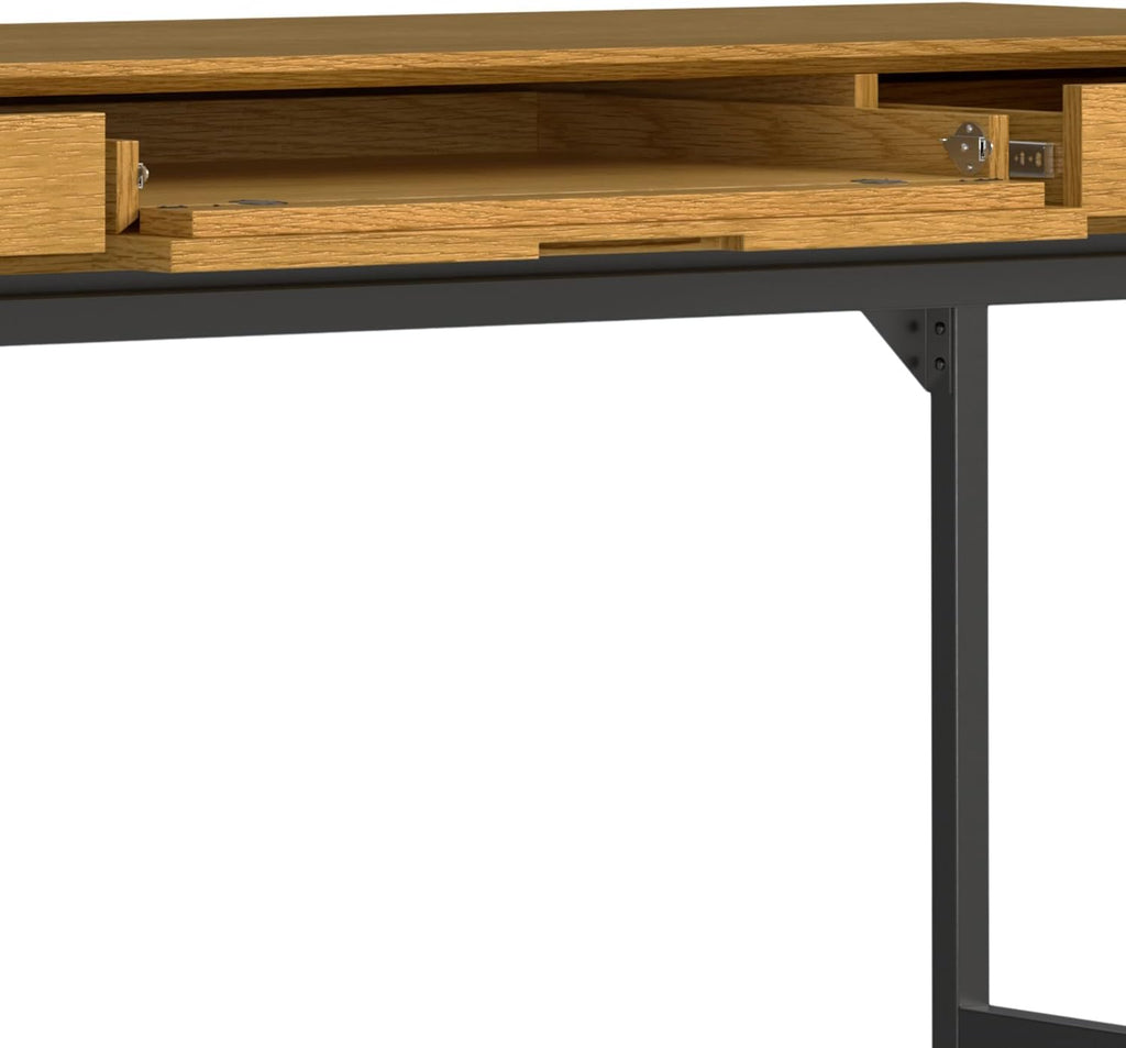 SIMPLIHOME Banting Desk and Bookcase Bundle - 72 inch Wide Solid Wood Desk with Drawers and 30 inch Wide 4-Shelf Bookcase in Oak, Modern Industrial Home Office Furniture (Set of 2)
