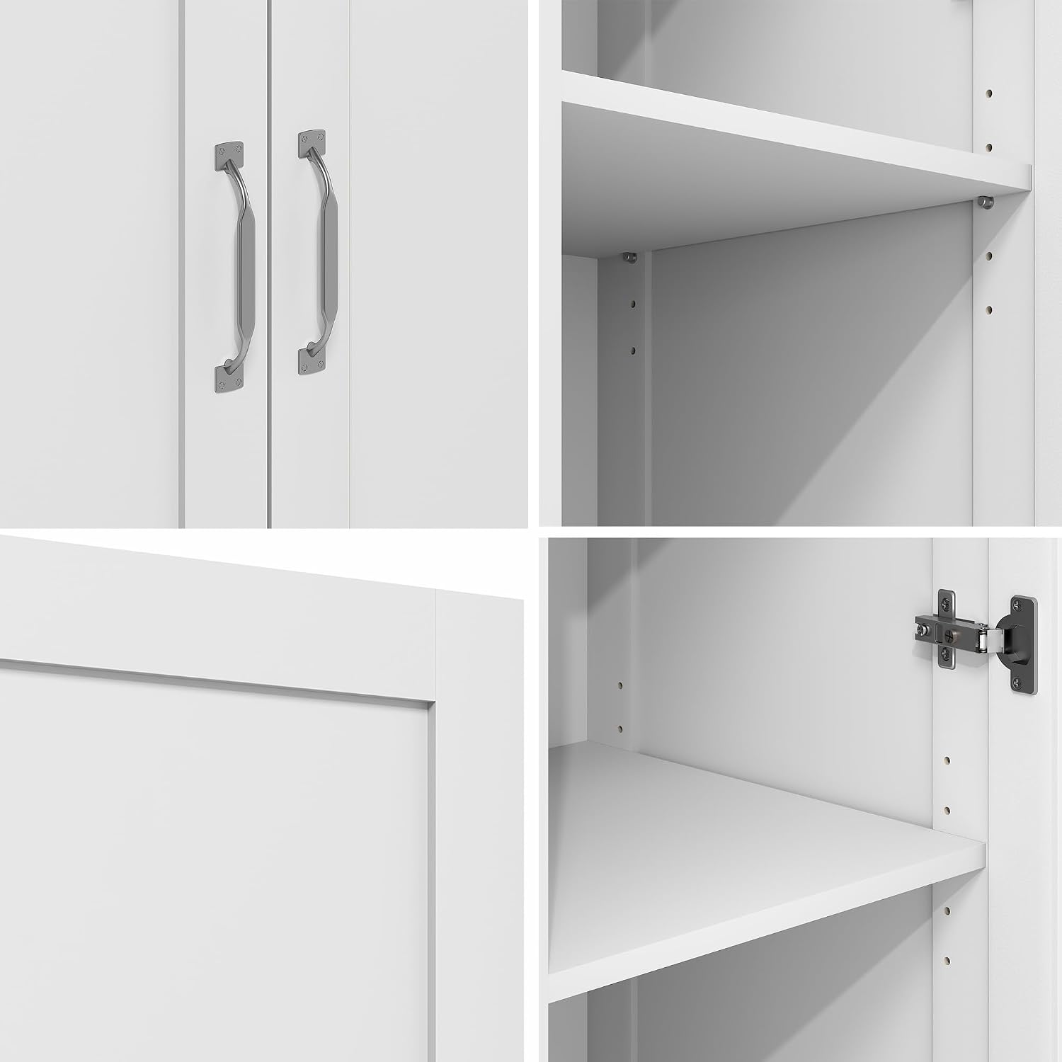 Furinno Robin Storage Cabinet, 4-Tier Pantry Cabinet with Adjustable Shelves, 30W with 2 Shaker-Doors, Kitchen Cabinet, Organization and Storage, for Pantry, Living Room, Home Office, White
