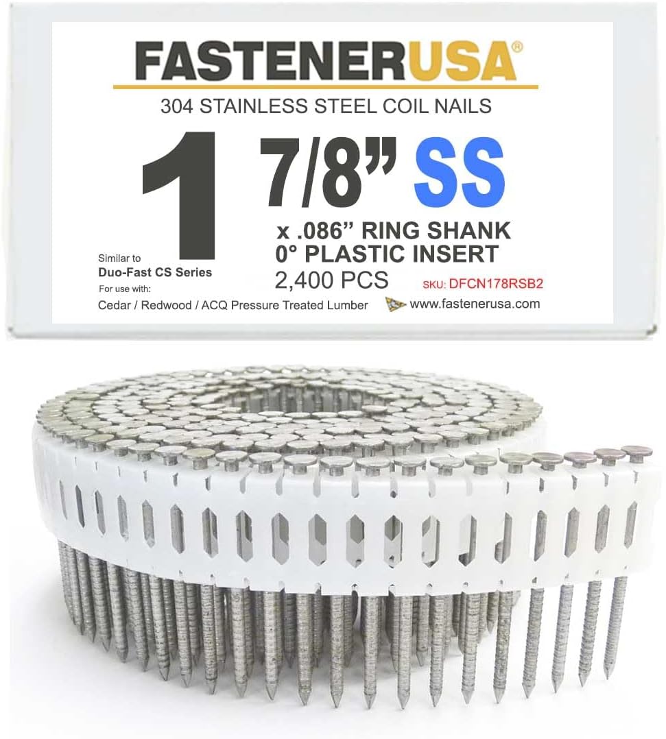 1-7/8' x .086 Ring 304SS Coil Nails 0-DEG Plastic 2,400ct | DFCN178RSB2