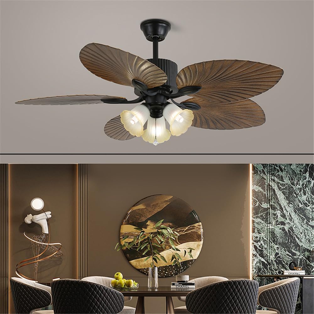 American Retro LED Ceiling Fan Light - Luxury European Design for Living Room, Restaurant, Bedroom, Cafe, Villa & Hotel Remote Control, Stylish Lighting (Style 15) (Style 12)