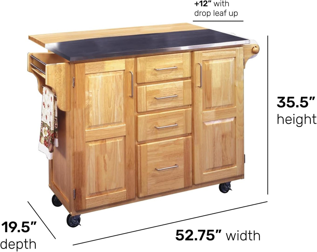 Homestyles General Line Mobile Kitchen Cart with Stainless Steel Top and Drop Leaf