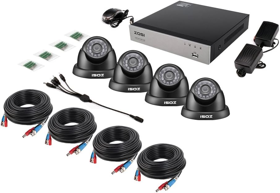 ZOSI Home Security Camera System 8 Channel FULL 1080P HD-TVI Surveillance DVR and 4pcs 1080P HD Indoor Outdoor Weatherproof Night Vision CCTV Dome Cameras No Hard Drive(Black)