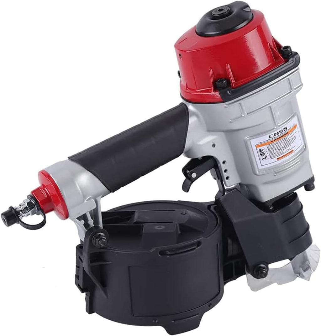 CN55 Pneumatic Coil Nailer, 25-57mm Siding Coil Nailing Machine, Air Punch Nailer for Woodworking Fences Plywood Furniture, 300-350 Nail CapacityBlack,1