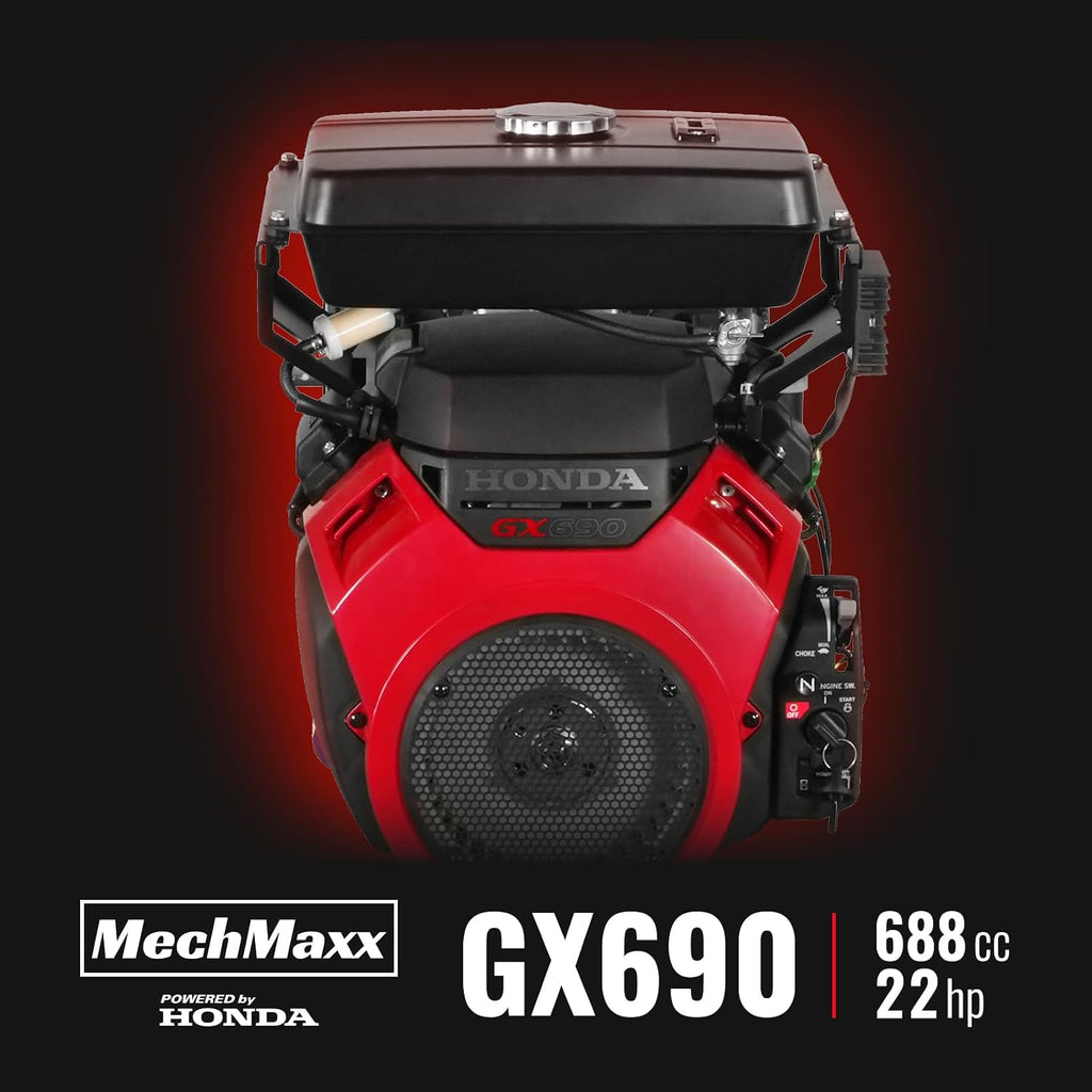 MechMaxx 7'' inch Honda 688cc 22HP Twin Cylinder Electric Starting Gasoline Powered Engine Hydraulic Feeding Towable Wood Chipper Shredder Mulcher with Towbar/Tail Light/Emergency Stop Bar, DCH7