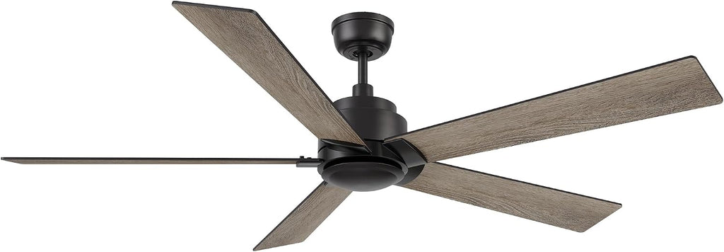 Carro 60 Inch Ceiling Fan without Lights, Black Ceiling Fan with Remote Low Profile, 10-Speed Reversible DC Motor, 5 Wood Finish Blades, Indoor, for Bedroom