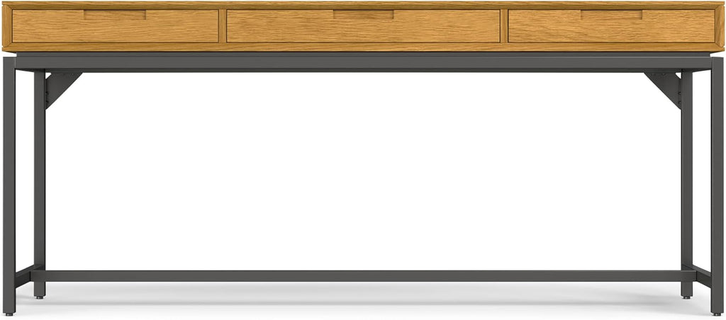 SIMPLIHOME Banting Desk and Bookcase Bundle - 72 inch Wide Solid Wood Desk with Drawers and 30 inch Wide 4-Shelf Bookcase in Oak, Modern Industrial Home Office Furniture (Set of 2)