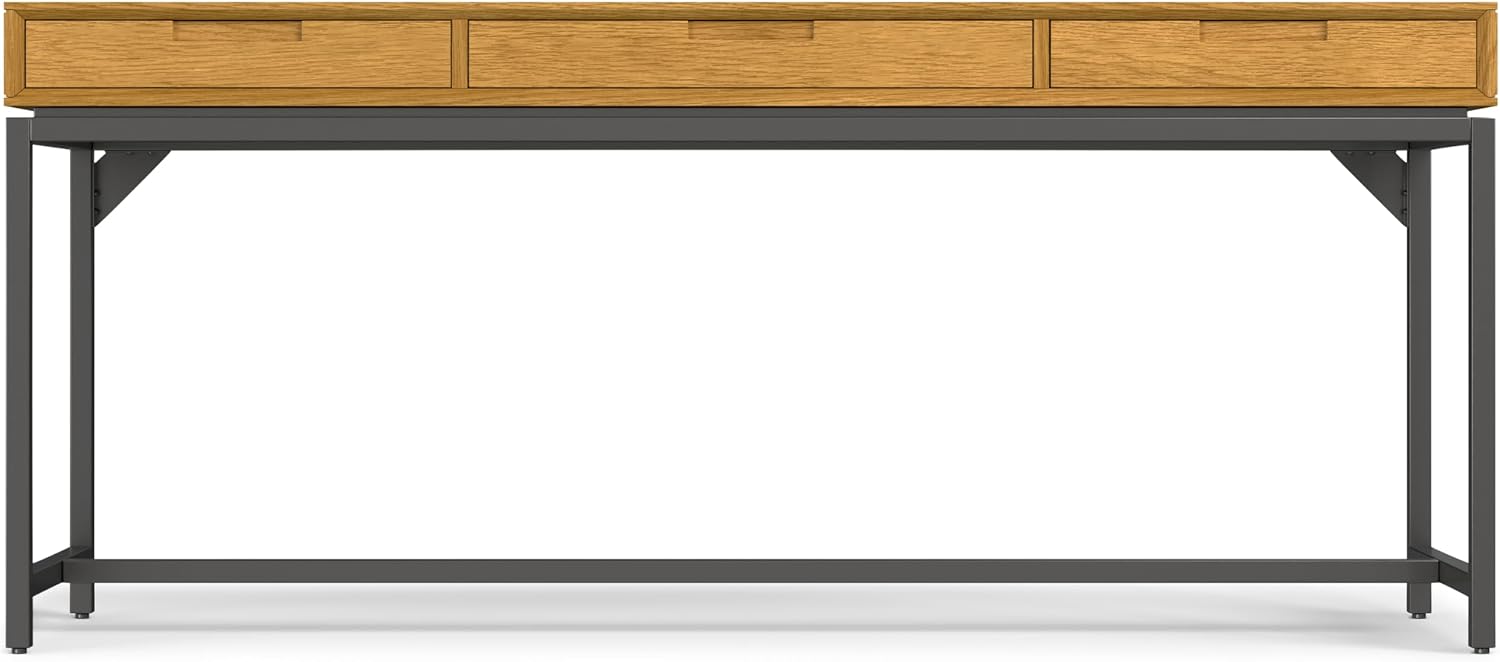 SIMPLIHOME Banting Desk and Bookcase Bundle - 72 inch Wide Solid Wood Desk with Drawers and 30 inch Wide 4-Shelf Bookcase in Oak, Modern Industrial Home Office Furniture (Set of 2)