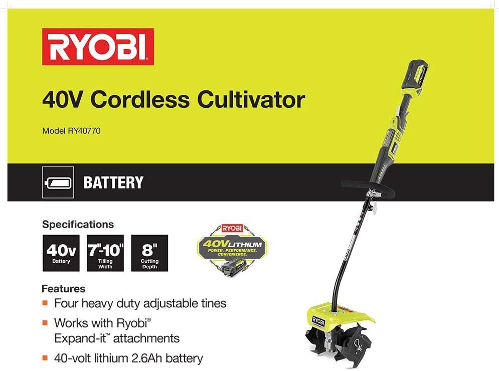Ryobi 10 in. 40-Volt X Lithium-Ion Cordless Attachment Capable Cultivator