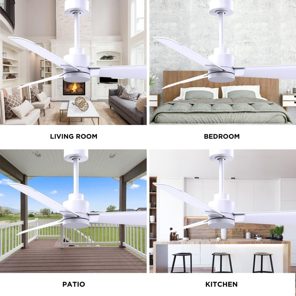 Matthews AK-MWH-MWH-42 Alessandra Wet Rated 42' Outdoor Ceiling Fan without Light, Remote Included, Silent DC Motor, Matte White