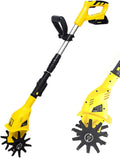 Small Tiller Cultivator, Garden Cultivator, Electric Portable Household Use Tiller, Garden Tiller, 20v Lithium Electric, Lightweight Cordless, Manganese Steel Blade, for Gardening,Yellow