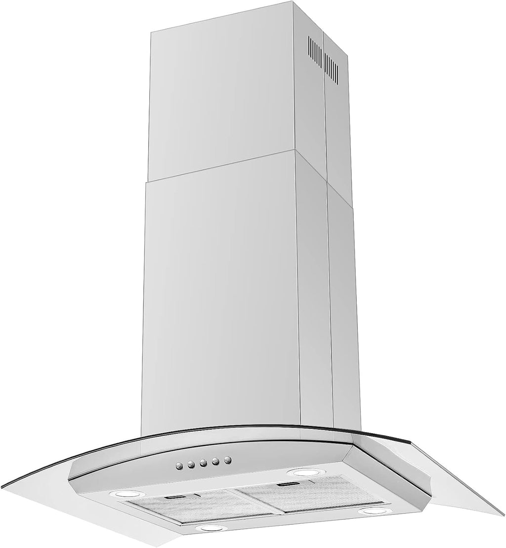 JOEAONZ 30 inch Island Range Hood Stainless Steel 700 CFM Push Button Control Kitchen Exhaust Ventilation Fan with 5-layer Mesh Filters, Large Airflow Capacity Ceiling Mount Vent Hood