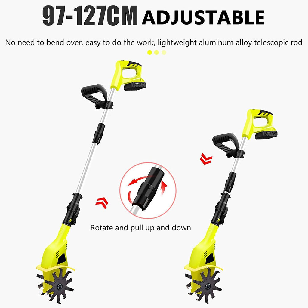 Cordless Tiller Cultivator,250RPM Electric Garden Tiller,with Batteries & Charger,10cm Tilling Width and 20cm,for Lawn/Gardening/Soil Cultivation(Size:2*Battery)