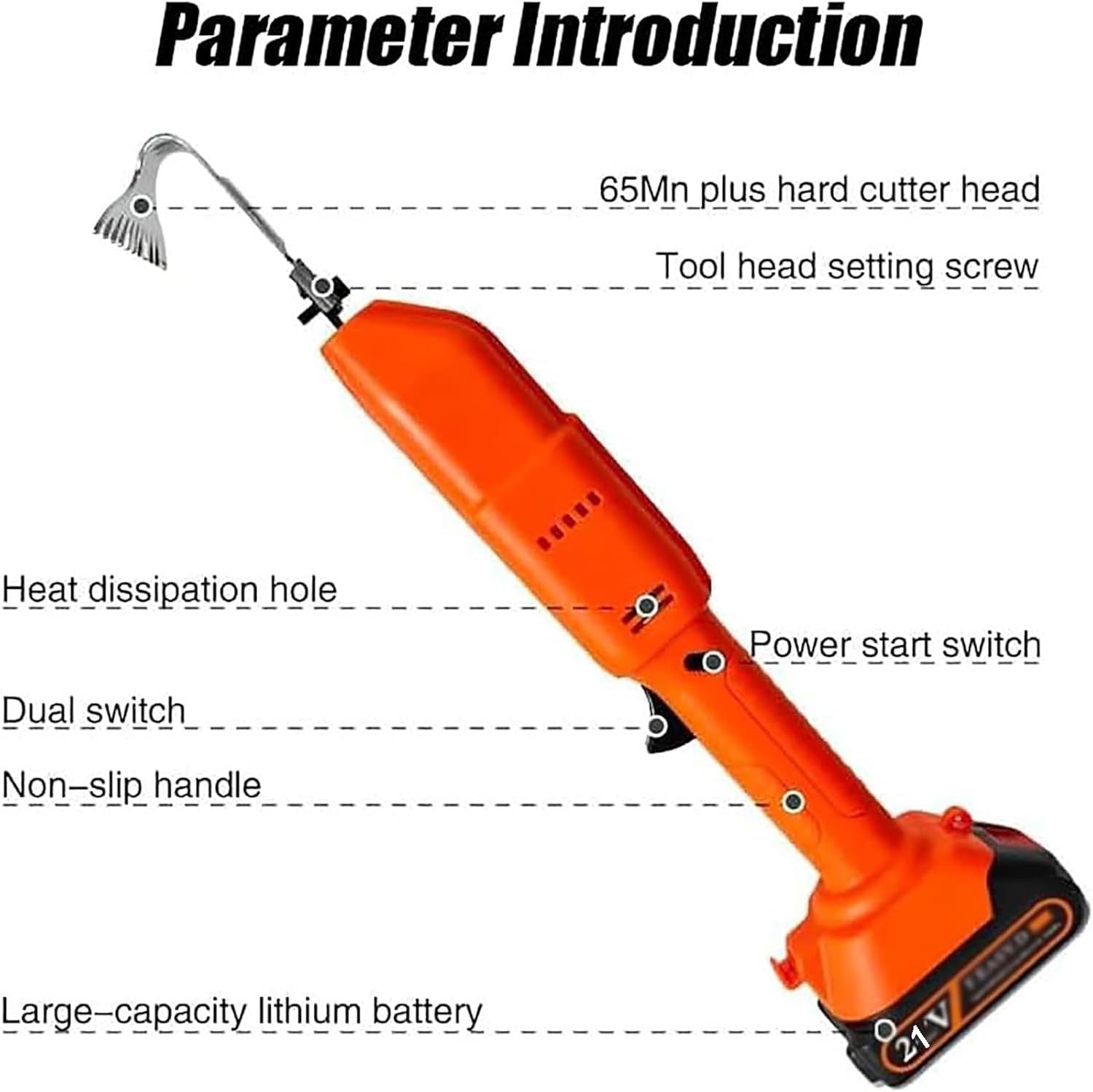 21V Cordless Electric Garden Tiller, Electric Cultivator Hoe, Weighing Only 0.55kg, 2500 RPM, 1.3m Telescopic Pole, High Power Motors, with Rechargeable Lithium Battery, for Loosening Soil and Weedi