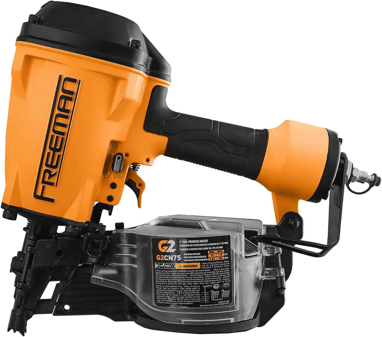 Freeman 2nd Generation Pneumatic 15° 3' Coil Framing Nailer | G2CN75 | Framing, Truss Construction, Sheathing, Subfloors, Decks, Roof Decking, Siding, Wood Fencing, Crate and Pallet Assembly