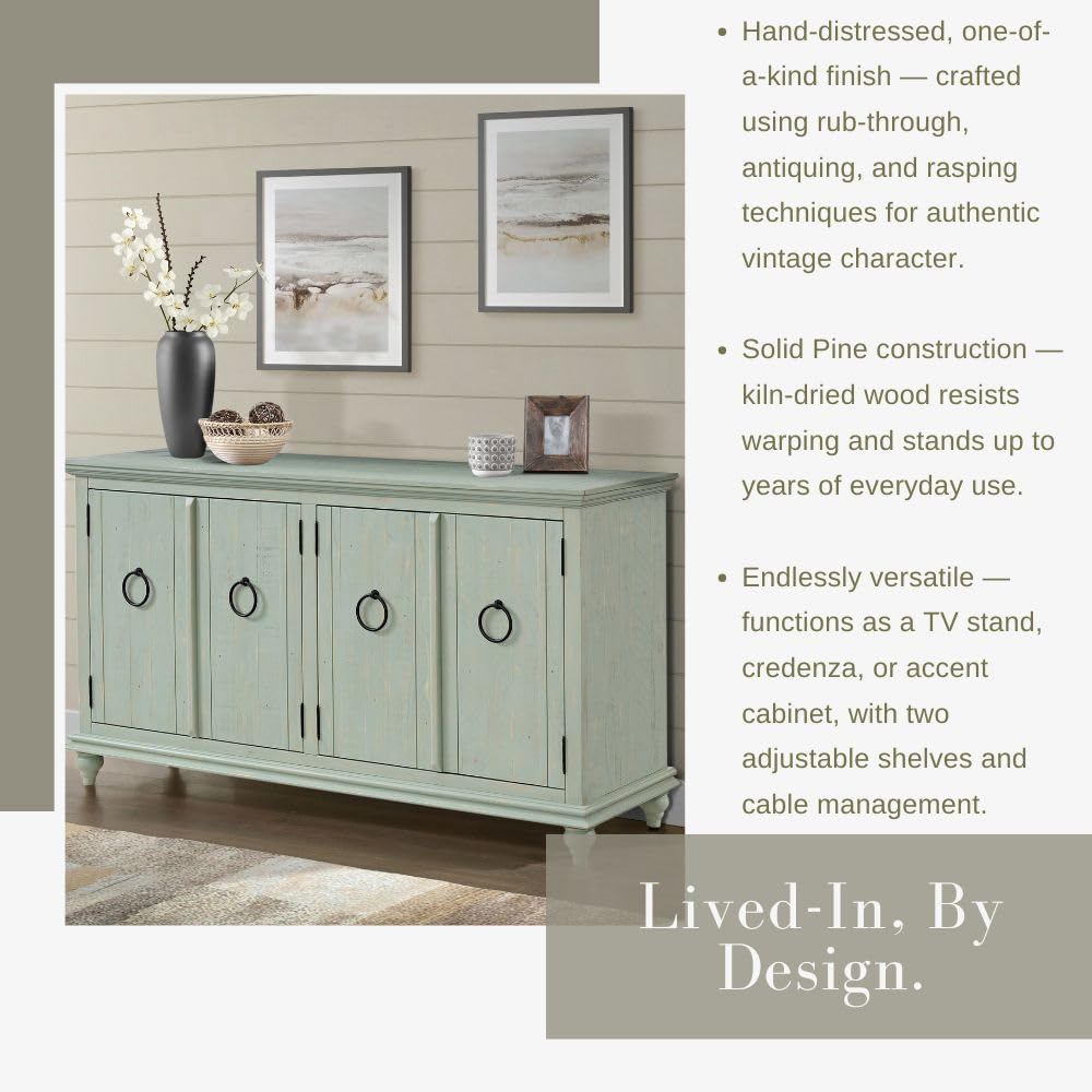 Martin Svensson Home Garden District Antique Sage Green Solid Wood 65' TV Stand