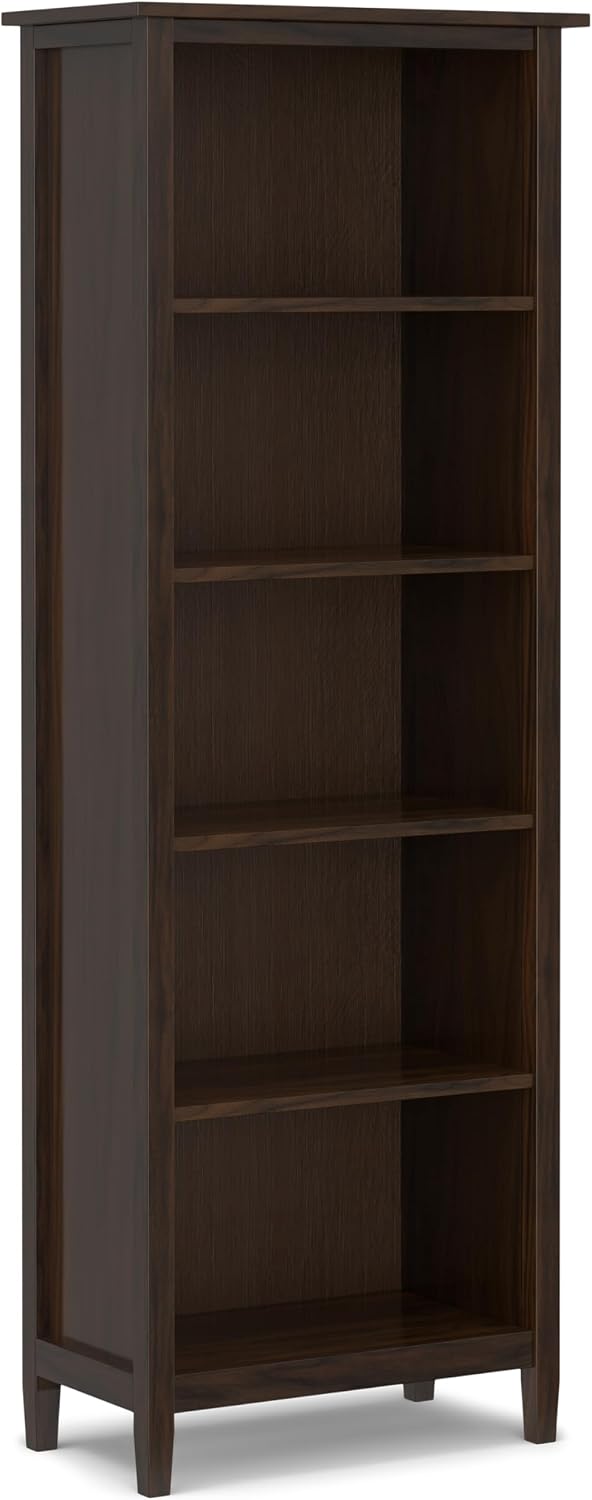 SIMPLIHOME Warm Shaker Desk and Bookcase Bundle - 48 inch Wide Solid Wood Transitional Desk with Drawers and 26 inch Wide 5-Shelf Bookcase in Tobacco Brown, Home Office Furniture (Set of 2)