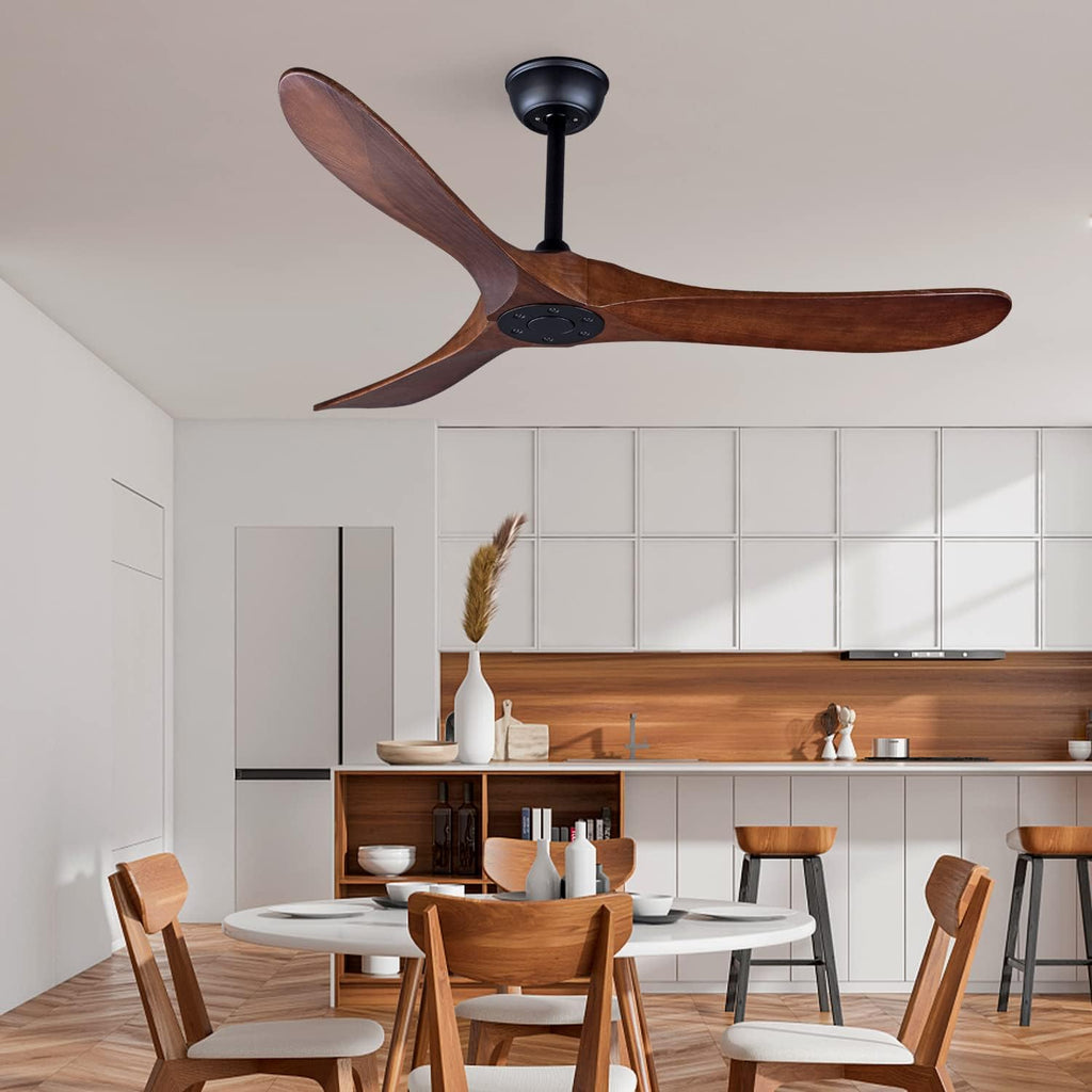 Bigzone 52' Outdoor/Indoor Ceiling Fans Without Lights, Energy Efficient DC Motor, 3 Balsa Wood Blades Ceiling Fan, Wood Ceiling Fan With Remote Control