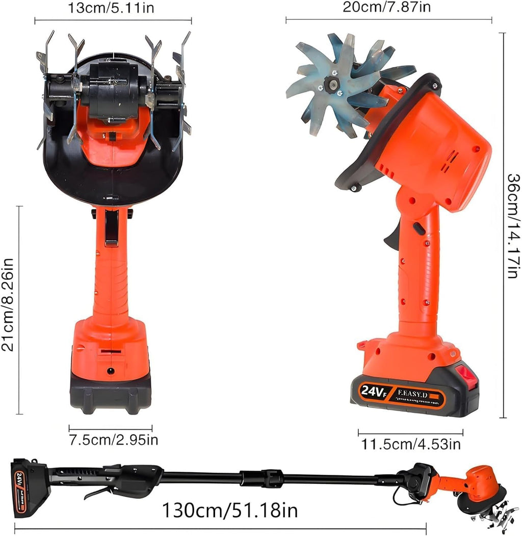 24V Cordless Small Tiller Cultivator,Mini Tiller for Gardening Electric Garden Tiller,235 RPM,4Inch Tilling Depth,with 2 * 1.5Ah Batteries & Charger,Portable Garden Rototiller