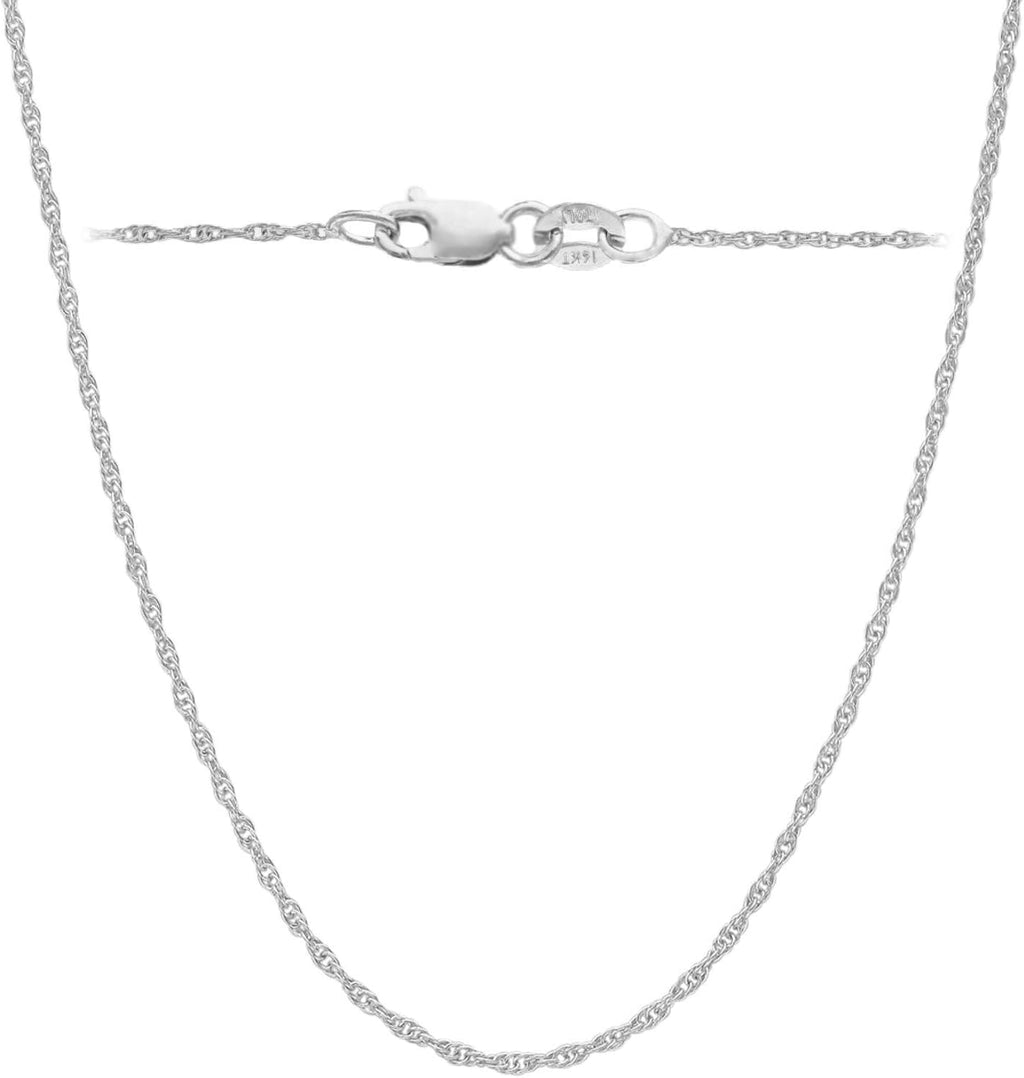 Italian Fashions 14K, 10K Yellow or White or Rose Solid Gold Italian Diamond Cut 0.8 mm-1.2 mm Rope and Mirror Cable Chain Necklace Thin & Strong gold chain Thin And Lightweight MADE IN ITALY