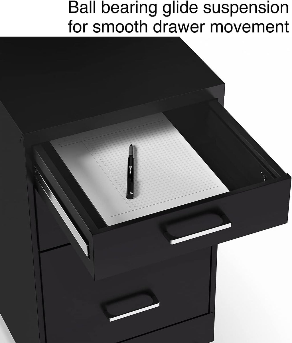 Staples 3-Drawer Vertical File Cabinet, Letter Size Documents, Lockable & Mobile, 19.9' D x 14.3' W x 25.7' H, Black