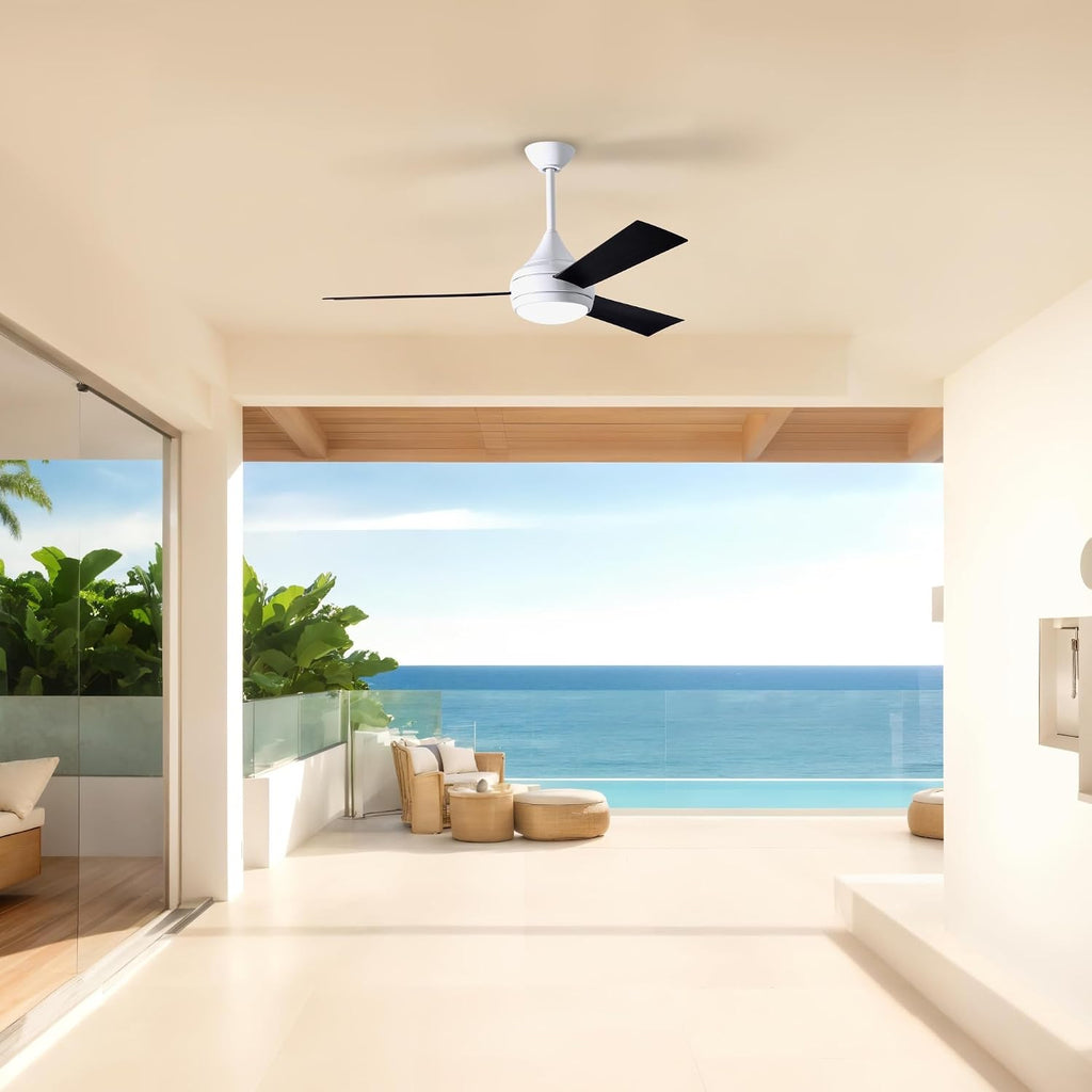 Matthews DA-WH-BK Donaire Outdoor Wet/Salt Water Rated 52' Marine-Grade Coastal Ceiling Fan with LED Light & Remote, Gloss White with Black