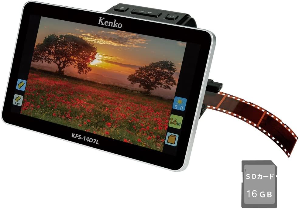 Kenko KFS-14D7L Film Scanner with 16GB SD Card, Large 7 Inch LCD Monitor, Digital Photo Frame