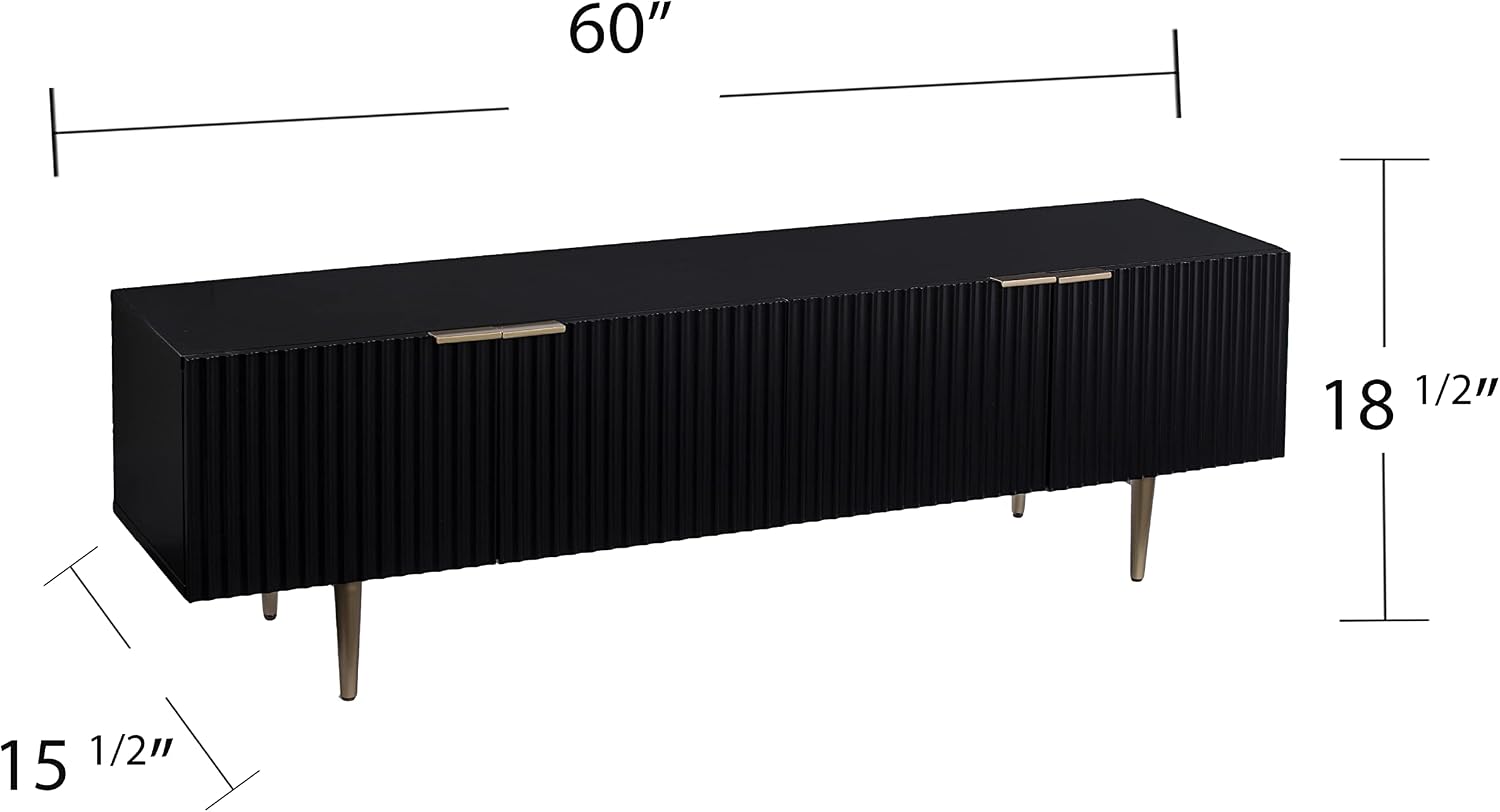 SEI Furniture - Pilston 4-Door Media Console - Black - Transitional Design, Black Iron and Wood - Ideal for Living Room, Family Room (MS1222156)