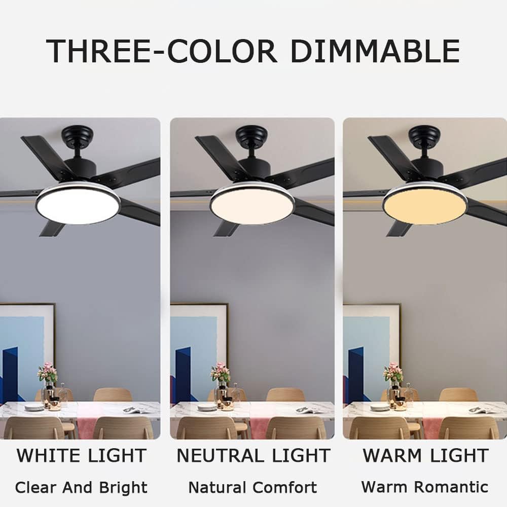 Flush Mount Ceiling Fans with Lights and Remote Smart 3 Color Dimmable Fan Light 42 Inch Iron Ceiling Fan Light LED Bedroom Mute Ceiling Fan Outdoor Ceiling Fans for Patios
