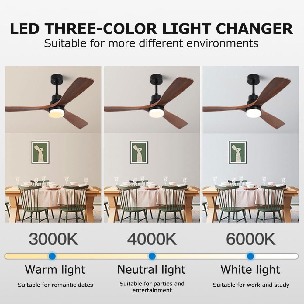 Wood Ceiling Fan with Lights Industrial Retro 42 inch Ceiling Fan with Light and Remote 3 Color Dimmable, Reversible Mute Farmhouse Ceiling Fan Outdoor Ceiling Fans for patios with Light