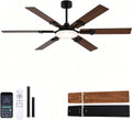 FUMLTP 66 inch Large Ceiling Fans with Lights，Brown Low Profile Ceiling Fan with light and Remote Control，3 CCT Dimmable，Quiet DC Motor，Indoor/Outdoor Ceiling Fan for Bedroom Living Room Patio,Porch.