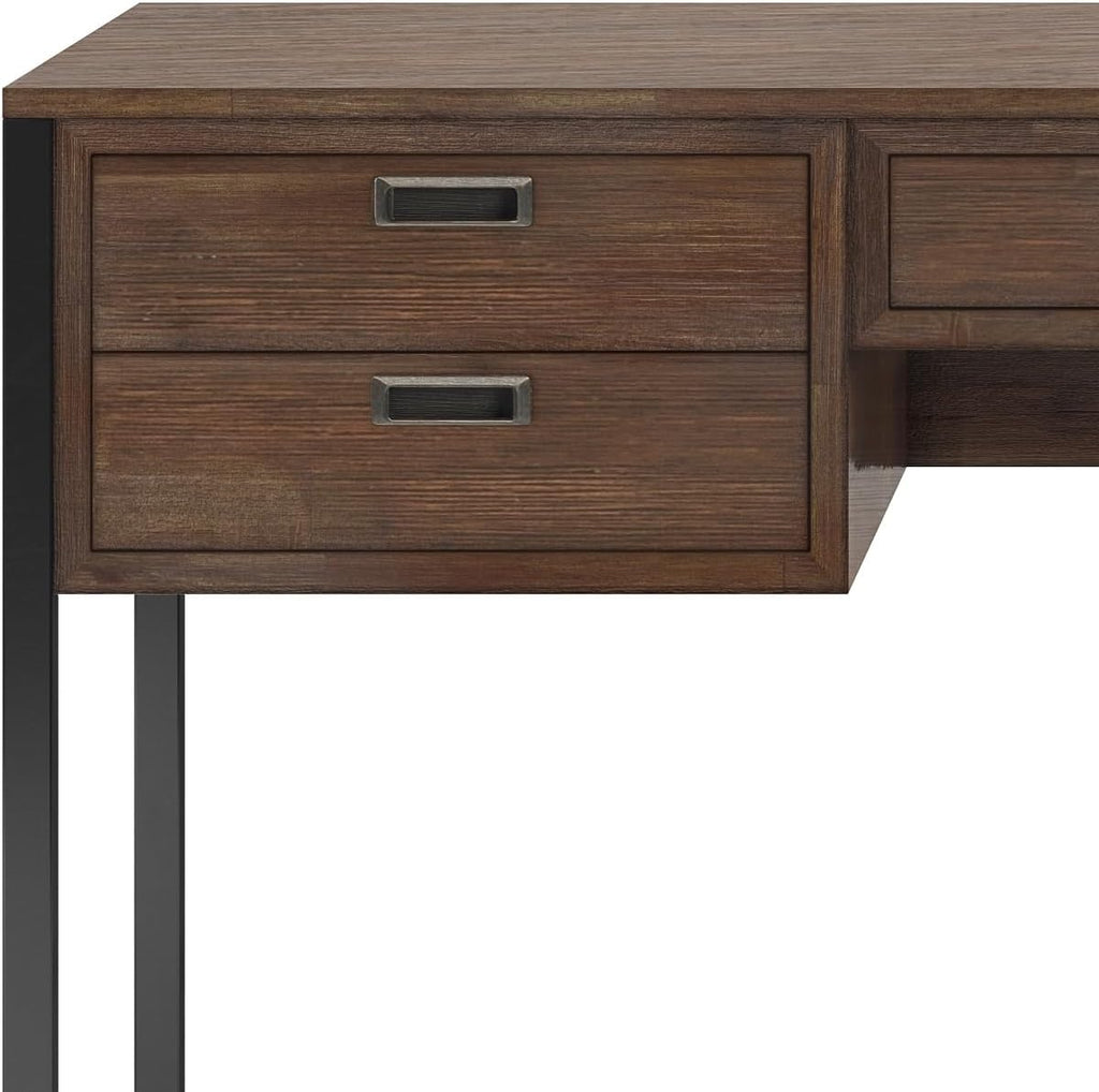 SIMPLIHOME Richmond Desk - 60 Inch Wide Solid Acacia Wood and Metal Writing Desk in Rustic Natural Aged Brown, Modern Industrial Home Office Computer Table with 2 Drawers and Flip-Down Keyboard Tray