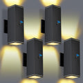 Outdoor Wall Lights 4 Packs,Modern Square Dusk to Dawn Outdoor Porch Light,Integrated LED Cylinder Up Down Lights Aluminum Waterproof Wall Lighting Exterior Light for Porch Patio Garage