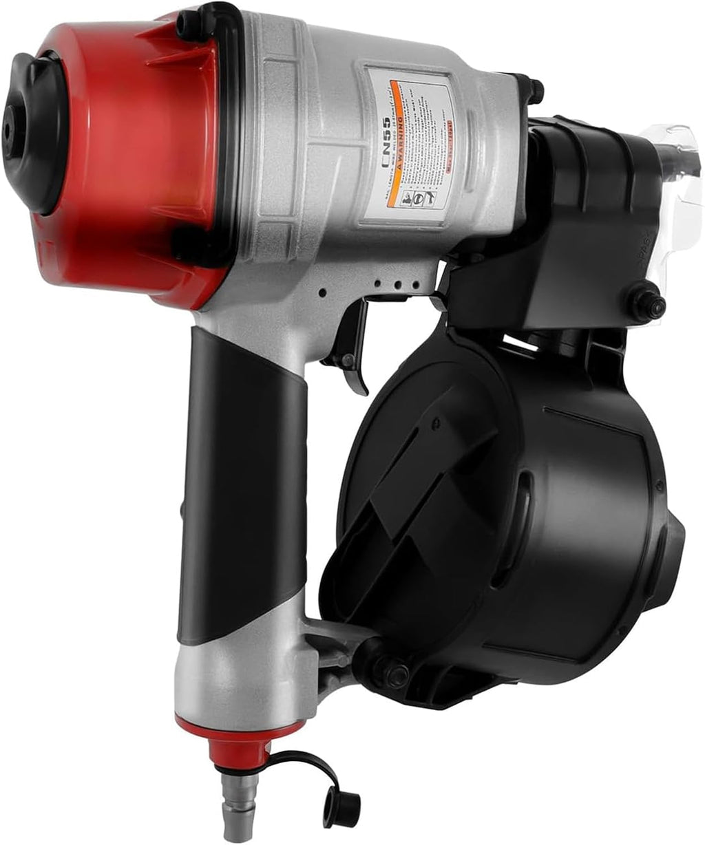 Pneumatic Siding Coil Nailer, CN55 Coil Siding Nailer 25-57mm Handheld Air Framing Stapler Gun Roofing Nailer, 15° & 16° Nails, 300-350 Nail Capacity