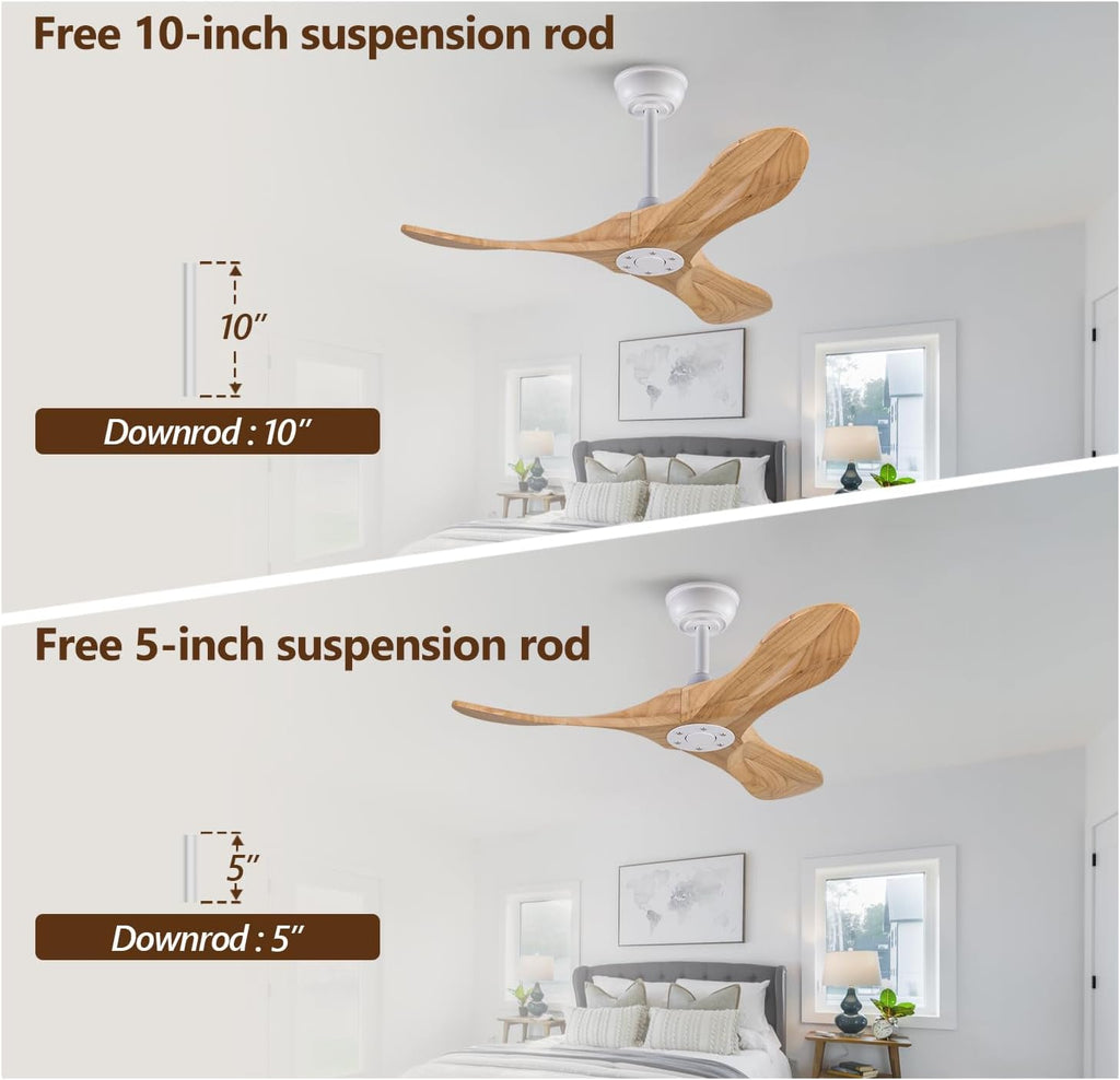 36 Inch Ceiling Fan no Light with Remote, Ceiling Fans without Lights, 3 Wooden Blades,Reversible DC Motor,6 Speeds,Outdoor Indoor Ceiling Fan for Patio Bedroom Farmhouse