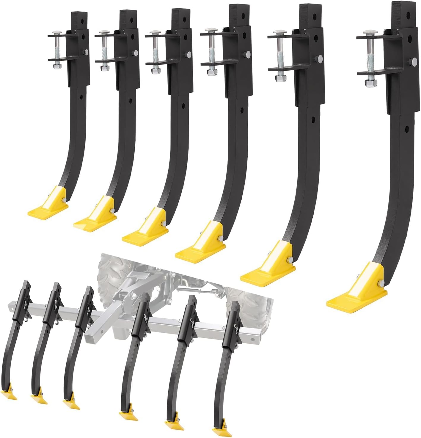 Wutist 6 Adjustable Scarifier Chisels Compatible with ATV/UTV Manual Implement Lift 1-Point Lift System Plow Implements Soil Loosening Shank Chisels for Field Preparation, Gardening, Landscaping