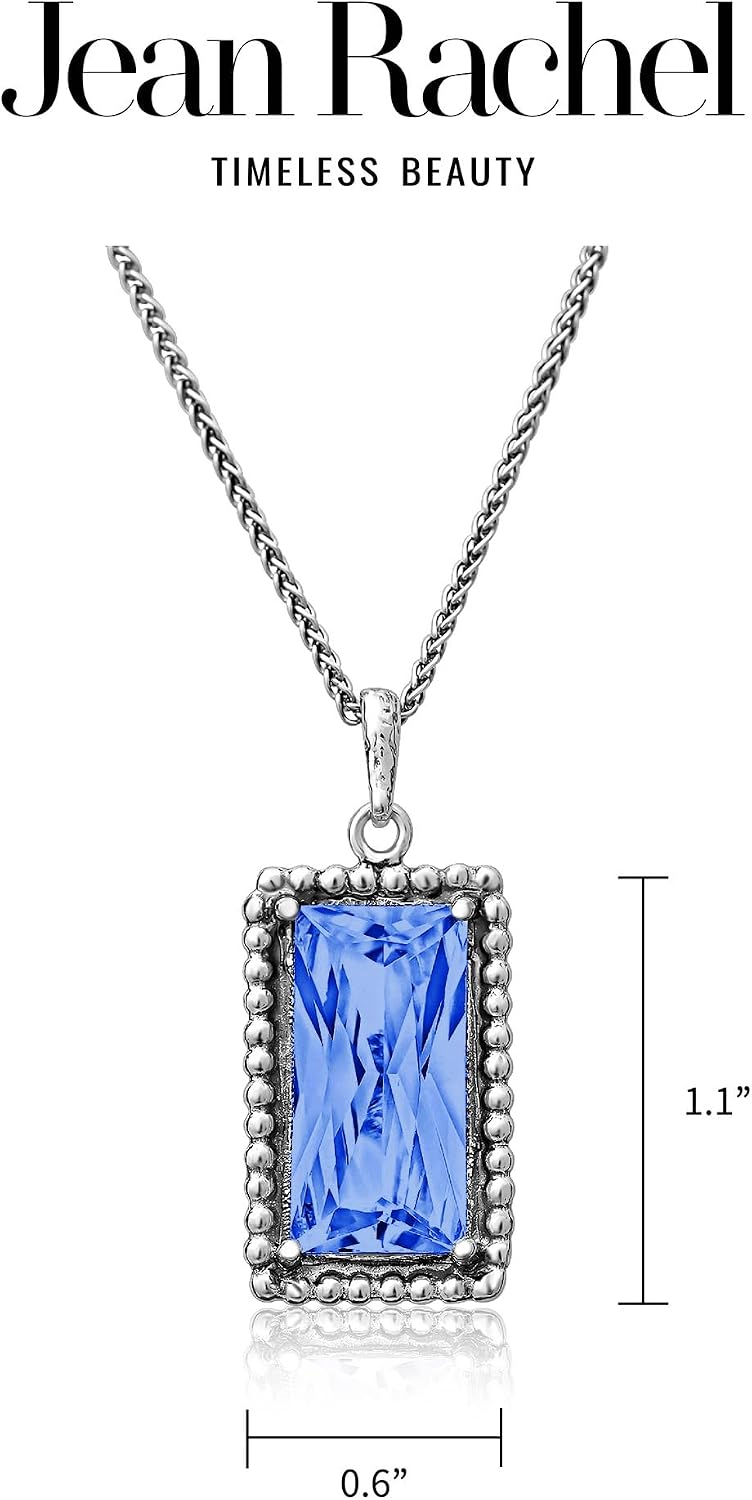 JEAN RACHEL JEWELRY 925 Sterling Silver Necklace for Women - Baguette with Cubic Zirconia Vintage Design - Hypoallergenic, Lead & Nickel Free - Artisan Handcrafted Statement Necklace