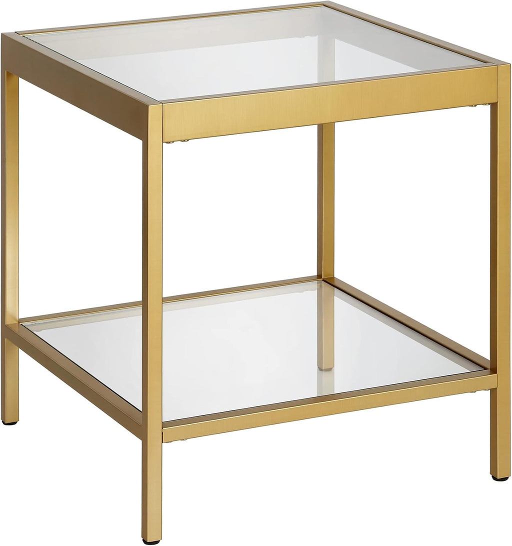 Henn&Hart 20' Wide Square Square Side Table in Brass, Table for Living Room, Bedroom