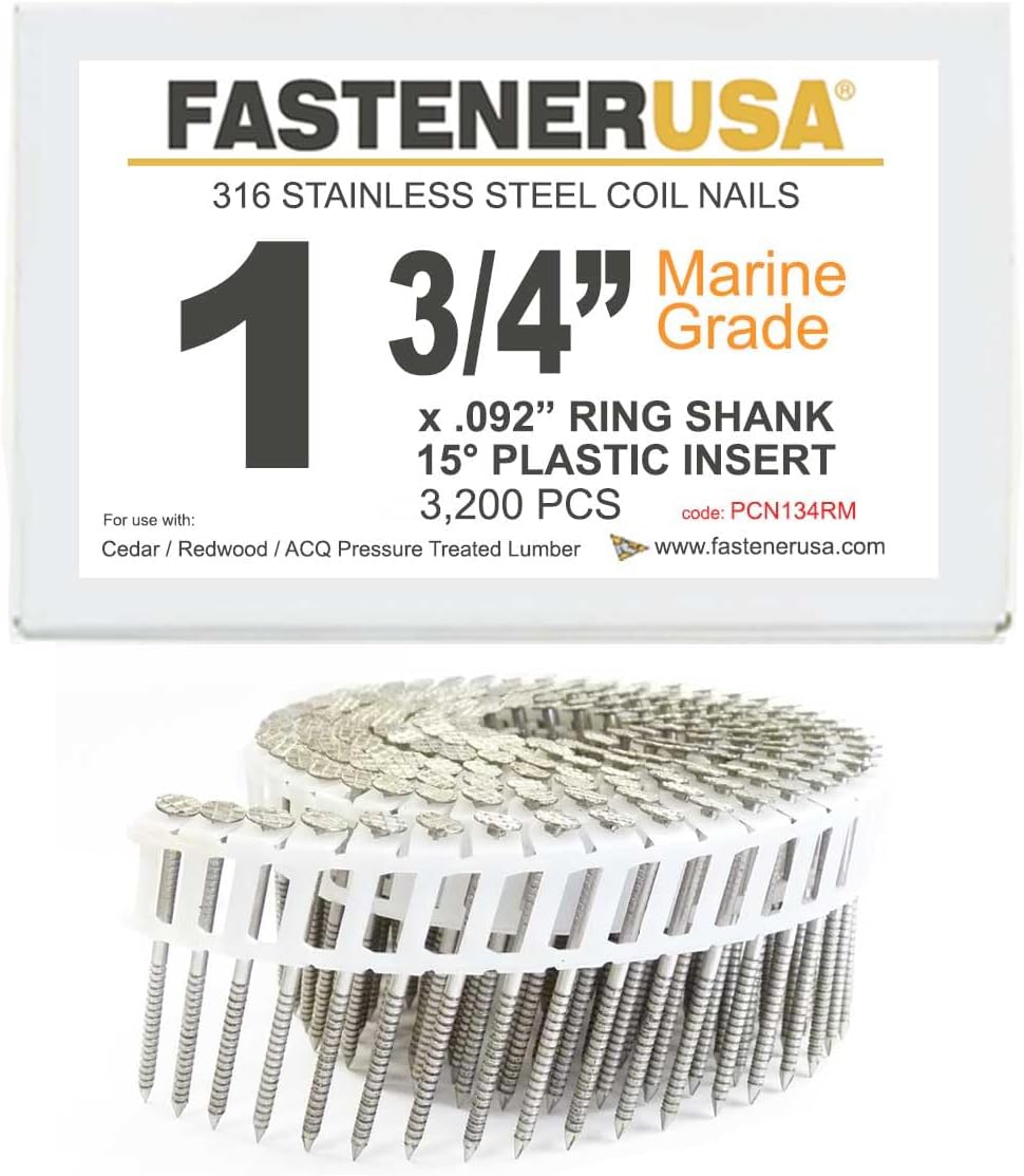 1-3/4' x .092 Ring 316SS Coil Nails 15-DEG Plastic 3,200ct | PCN134RM