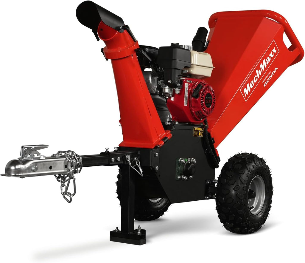 MechMaxx 4'' inch Honda 196cc 6.5HP Gasoline Engine Powered Towable Wood Chipper Shredder with Tow Bar, 4' Max Chipping Diameter Capacity, Emergency Stop Button, Model GS650