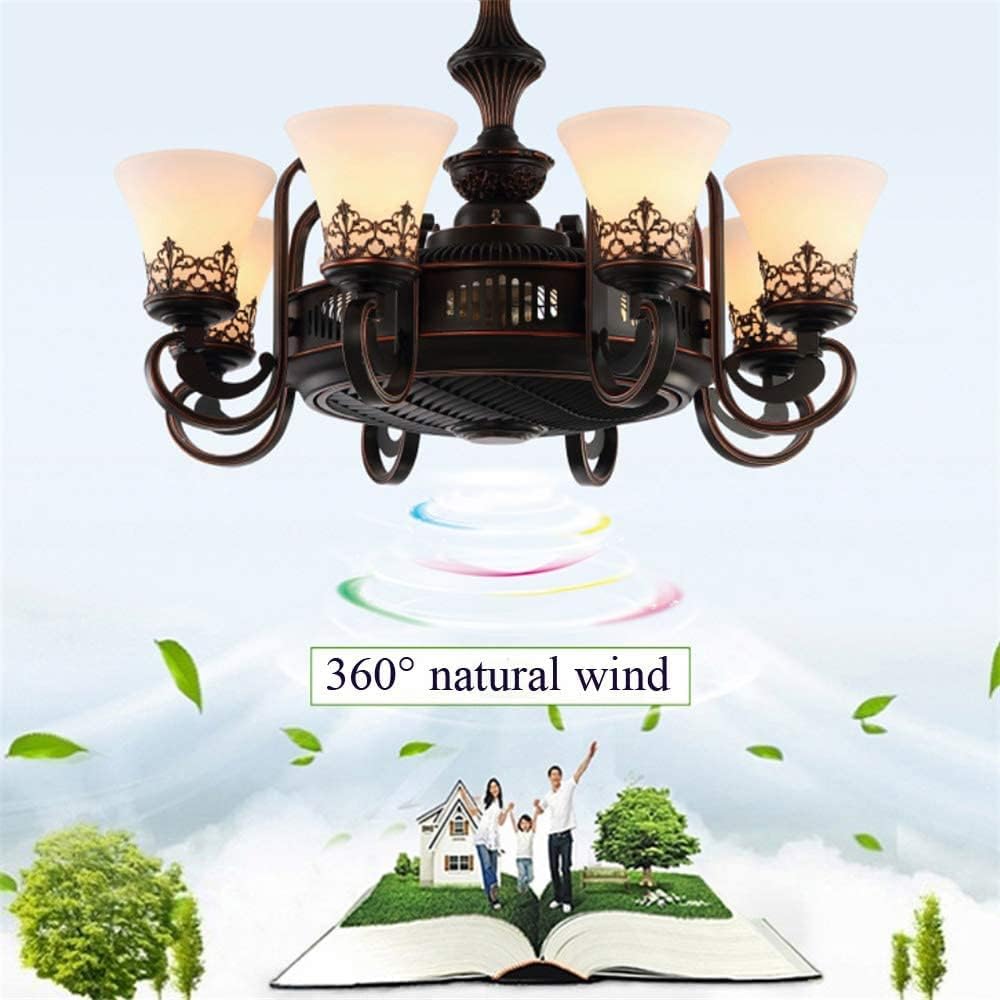 Retro Chandelier, Negative Ion Invisible Ceiling Fan Light with Remote Control, Three Functions Include Lighting, Fans and Clean Air