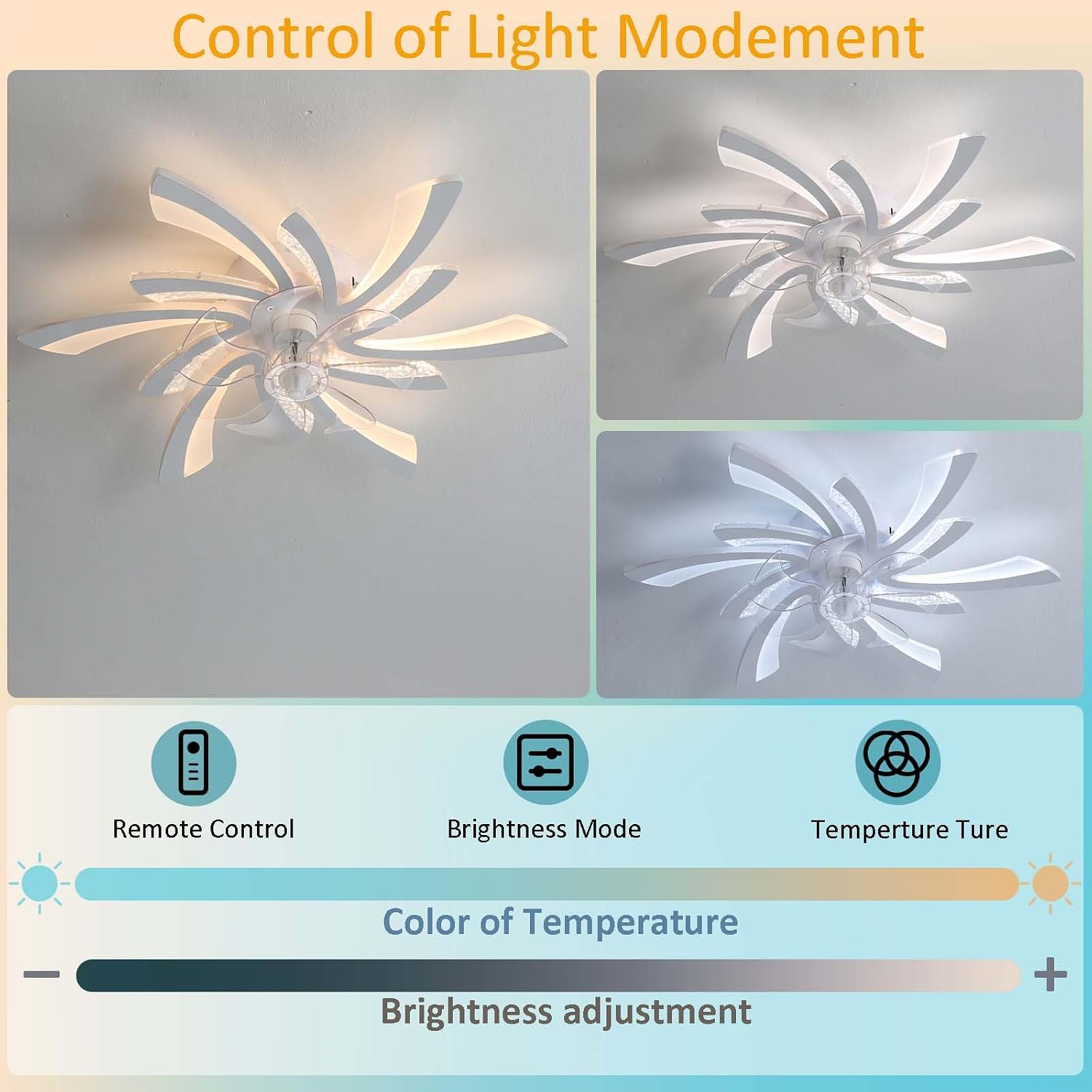 Modern Reversible Ceiling Fan with Dimmable LED Lights Smart Alexa & APP Control 6-Speed Remote Timer Stylish Black Flower Design for Living Room Bedroom (White)