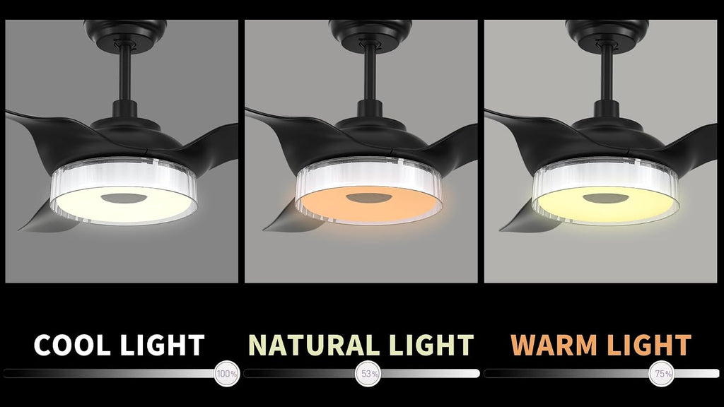 Carro 52' Ceiling Fan with Light and Remote, 10 Speeds Reversible Silent DC Motor Smart Ceiling Fan, 3 Light Colors Dimmable Indoor Outdoor, Compatible with Alexa, Siri & Google Home, Black