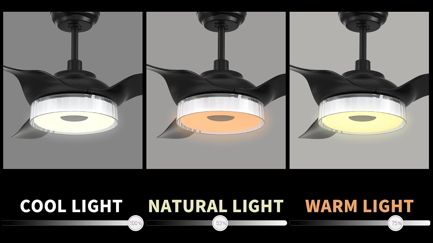 Carro 52' Ceiling Fan with Light and Remote, 10 Speeds Reversible Silent DC Motor Smart Ceiling Fan, 3 Light Colors Dimmable Indoor Outdoor, Compatible with Alexa, Siri & Google Home, Black