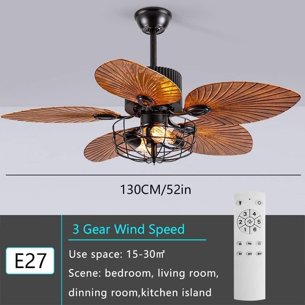 Low Profile Ceiling Fan Retro Remote Control Ceiling Fan Light 5 Plastic Blades 6-Speed Wind Speed Reversible Fan Light for Bedroom Living Room Fan Lights Ceiling Fixtures(2-Lights)