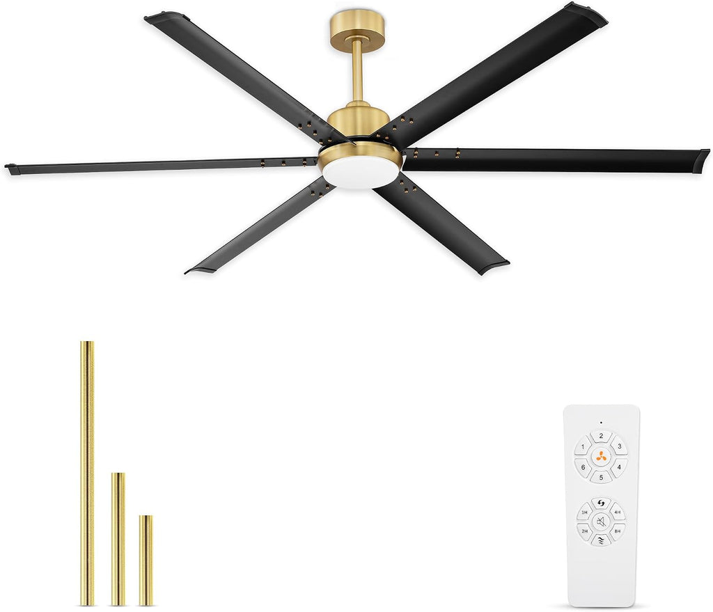72 Inch Ceiling Fan with Light, Industrial Aluminum Blades, DC Motor 6 Speed Reversible,Covered Outdoor Porch, Black and Gold,CF06BGB-72