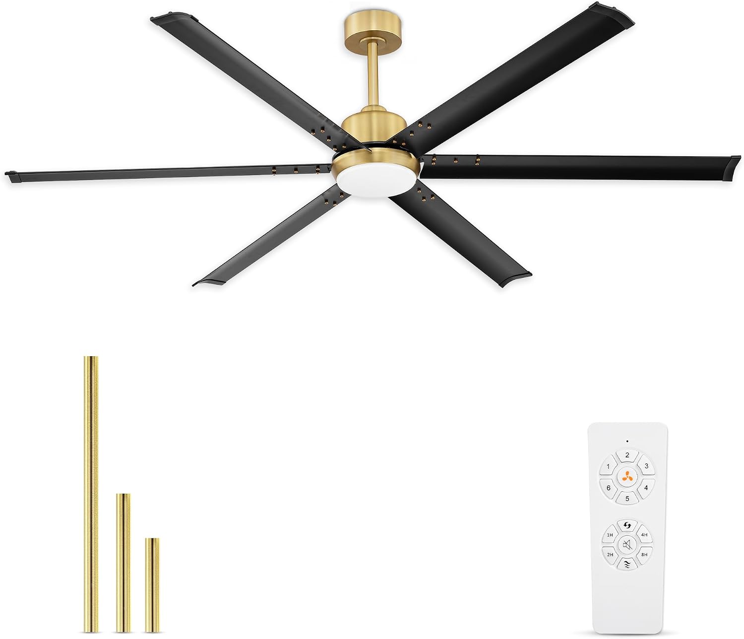 72 Inch Ceiling Fan with Light, Industrial Aluminum Blades, DC Motor 6 Speed Reversible,Covered Outdoor Porch, Black and Gold,CF06BGB-72